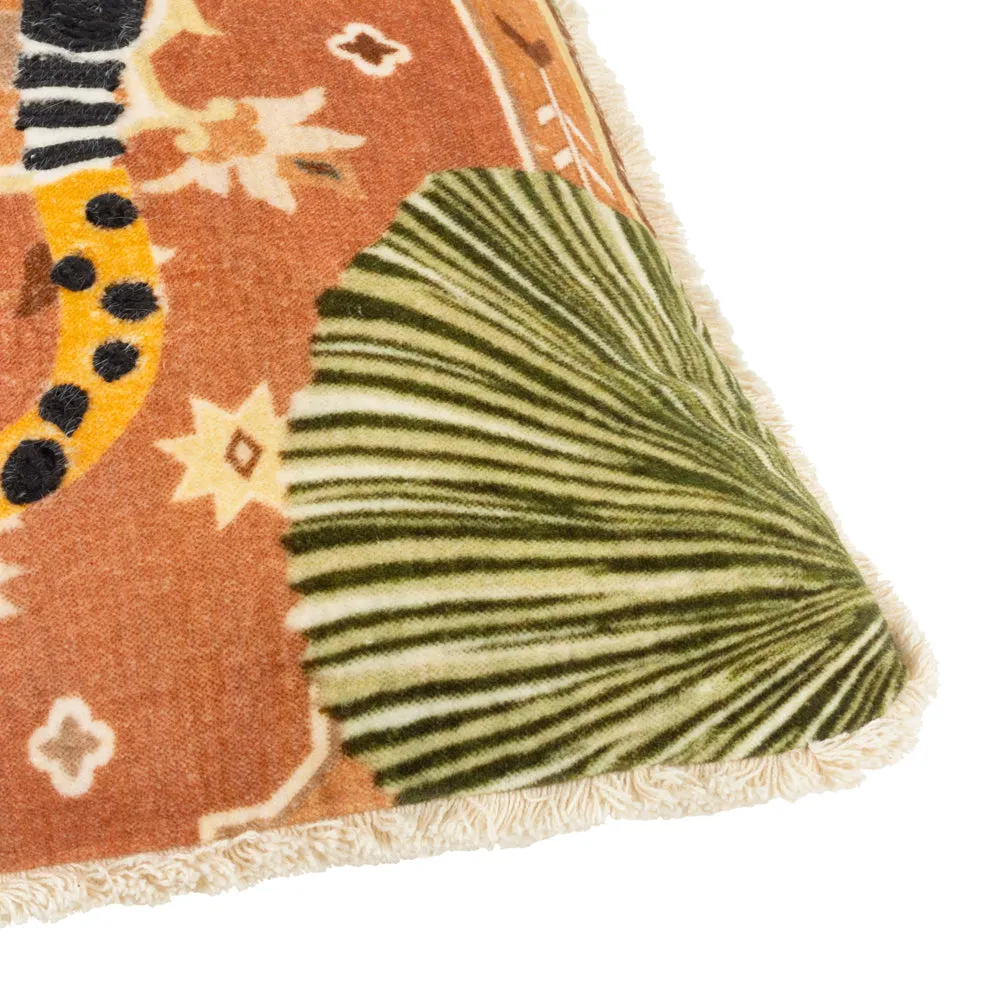 Kilim Cheetah Printed Velvet Cushion Terracotta