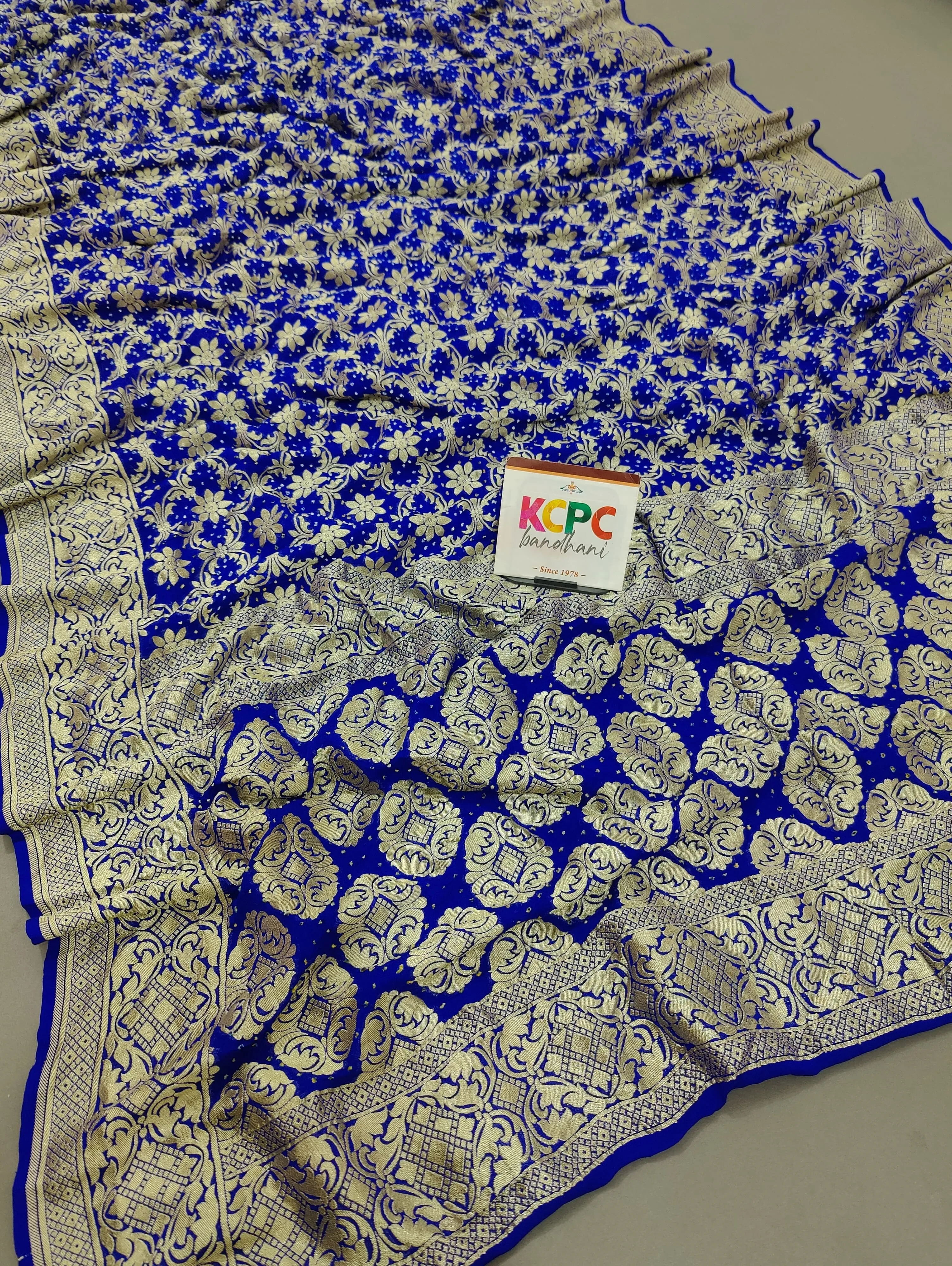 Latest New Launch Pure Khaddi Georgette Upada Neemzari Bandhej Saree, KCPC Royal Blue