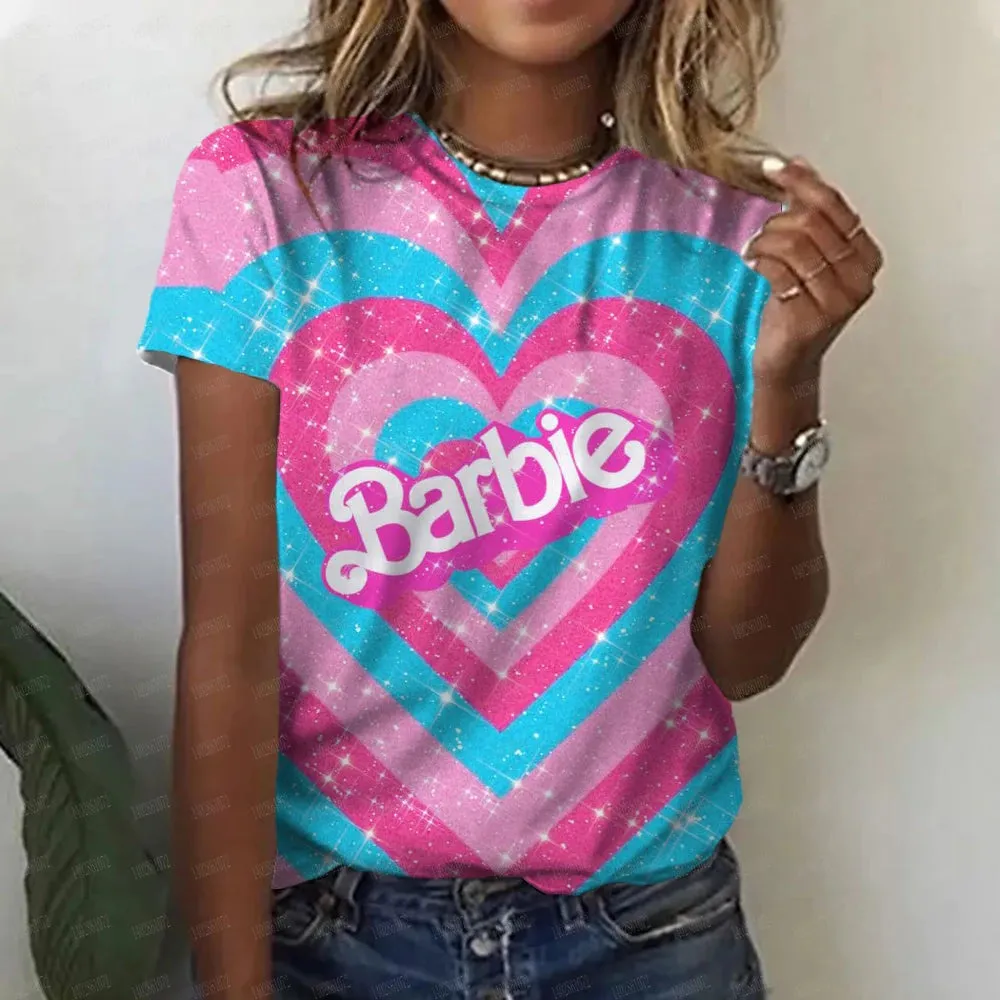 LVSANW 2024 Miniso Barbie Hot Print Student Casual Loose Short Sleeve Summer Crew Neck Breathable T Shirt Fashion Women Top