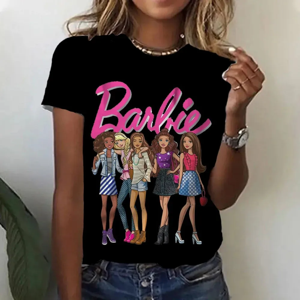 LVSANW 2024 Miniso Barbie Hot Print Student Casual Loose Short Sleeve Summer Crew Neck Breathable T Shirt Fashion Women Top