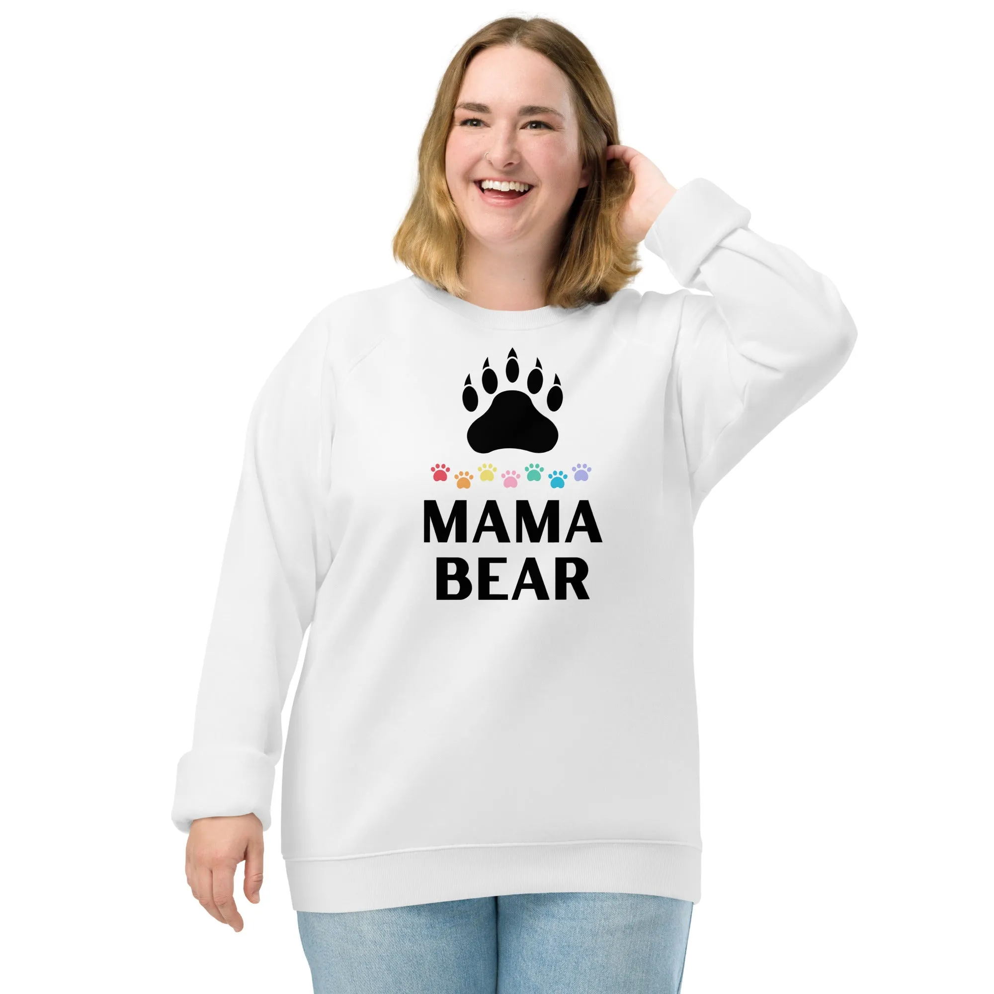 Mama Bear Paw Colorful - Unisex organic raglan sweatshirt, soft, comfy, cotton