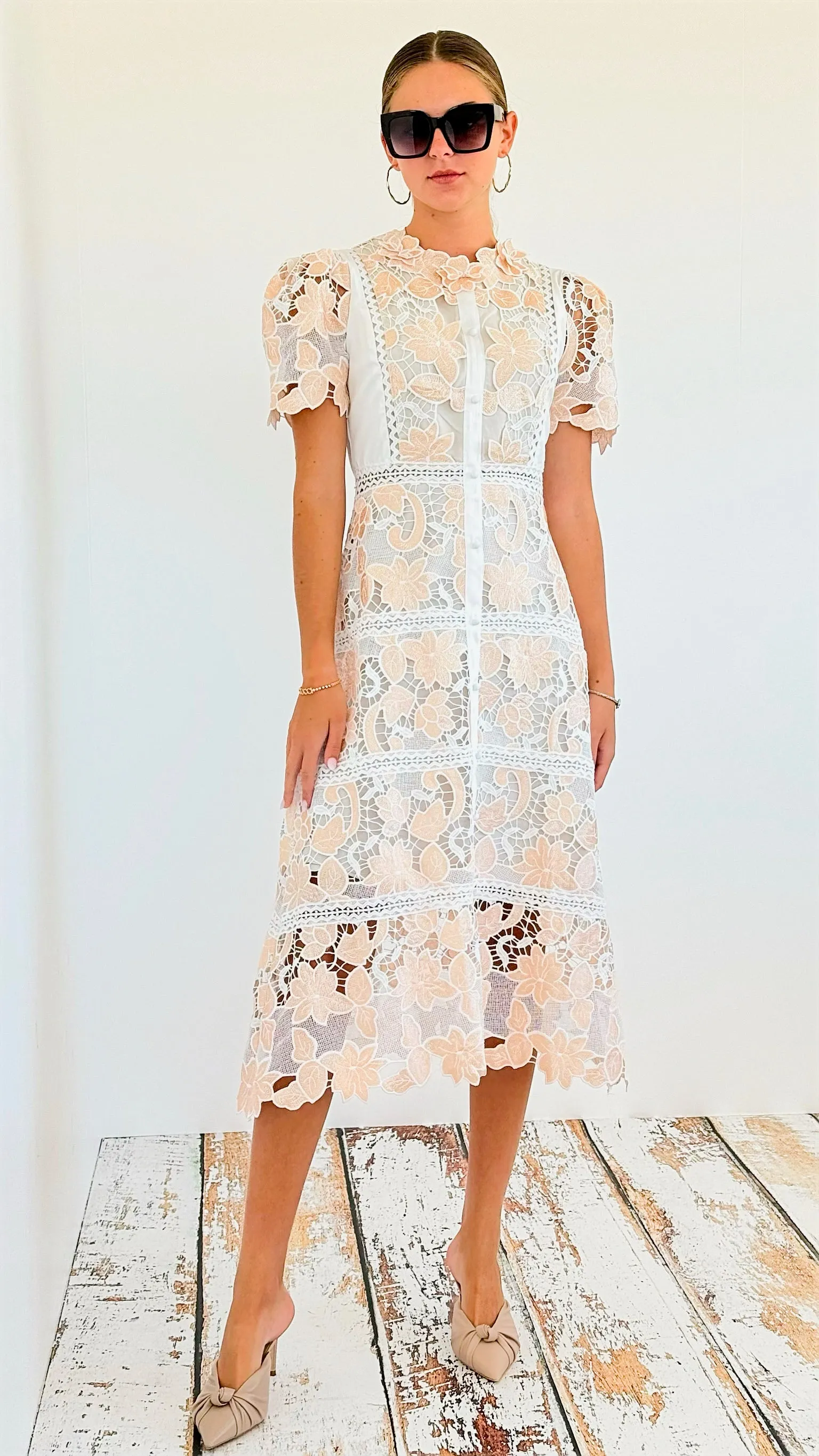 Mid-Length Floral Embroidery Dress