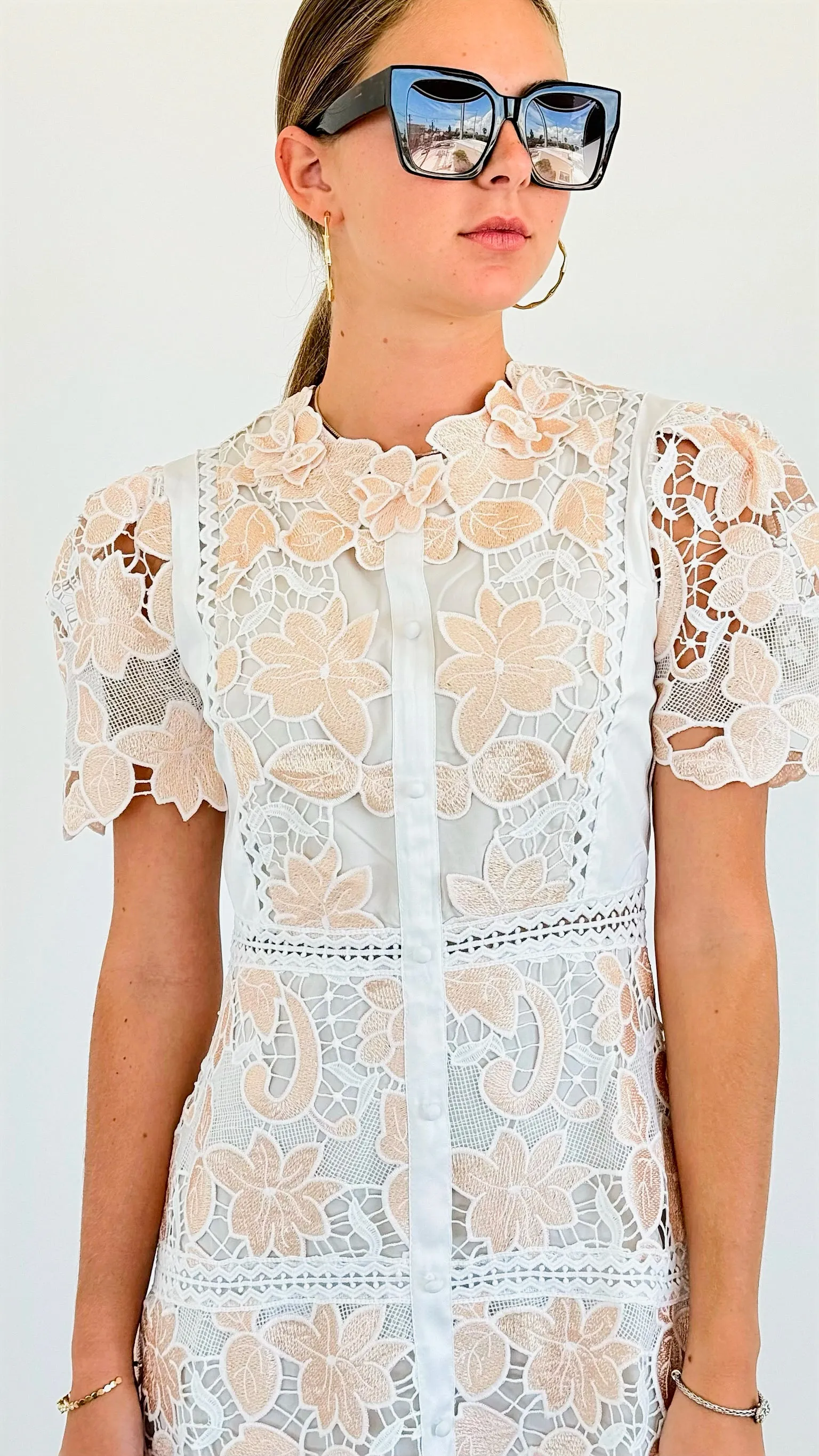 Mid-Length Floral Embroidery Dress