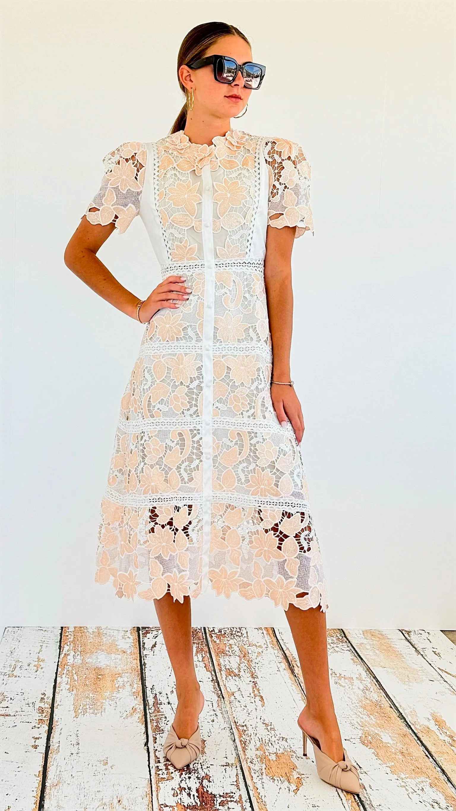 Mid-Length Floral Embroidery Dress