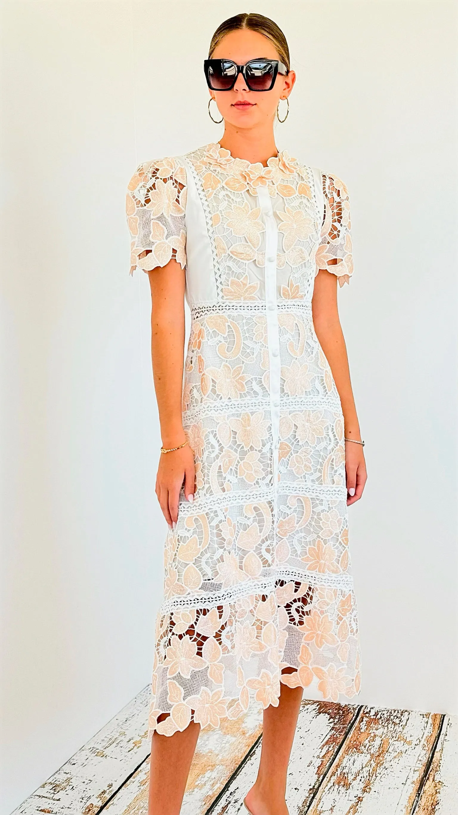 Mid-Length Floral Embroidery Dress