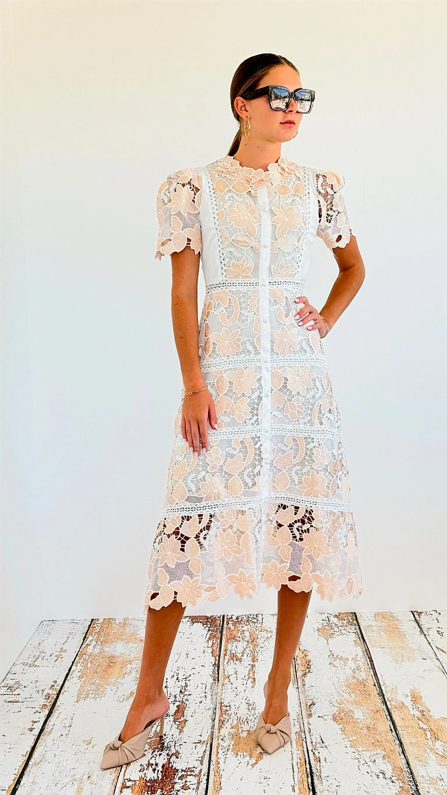 Mid-Length Floral Embroidery Dress