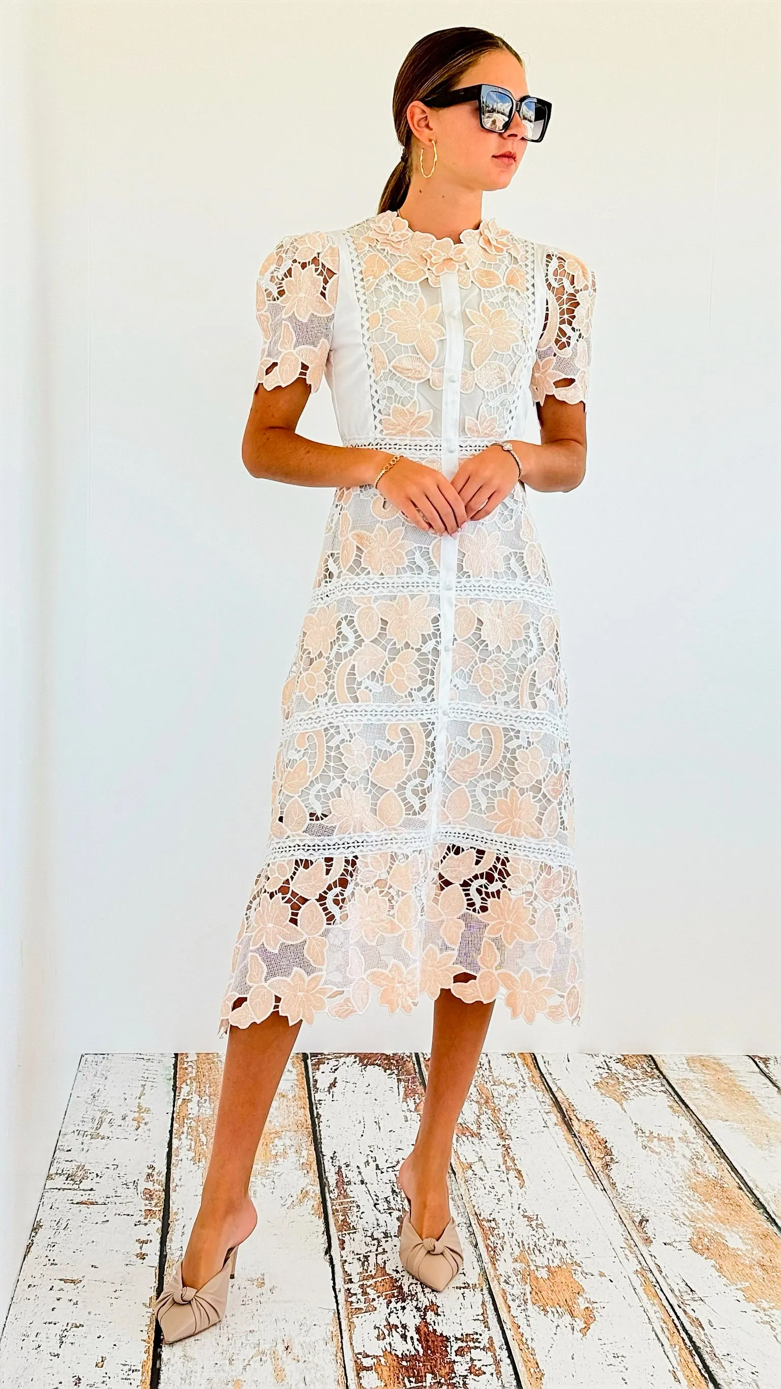 Mid-Length Floral Embroidery Dress