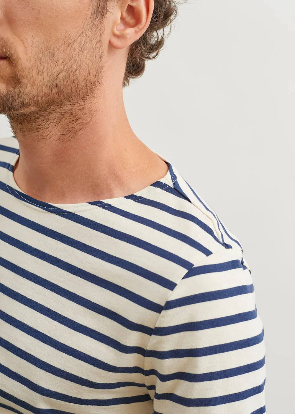 MINQUIERS MODERN - Authentic Breton Stripe Shirt | Soft Cotton | Men Fit (ECRU / NAVY)