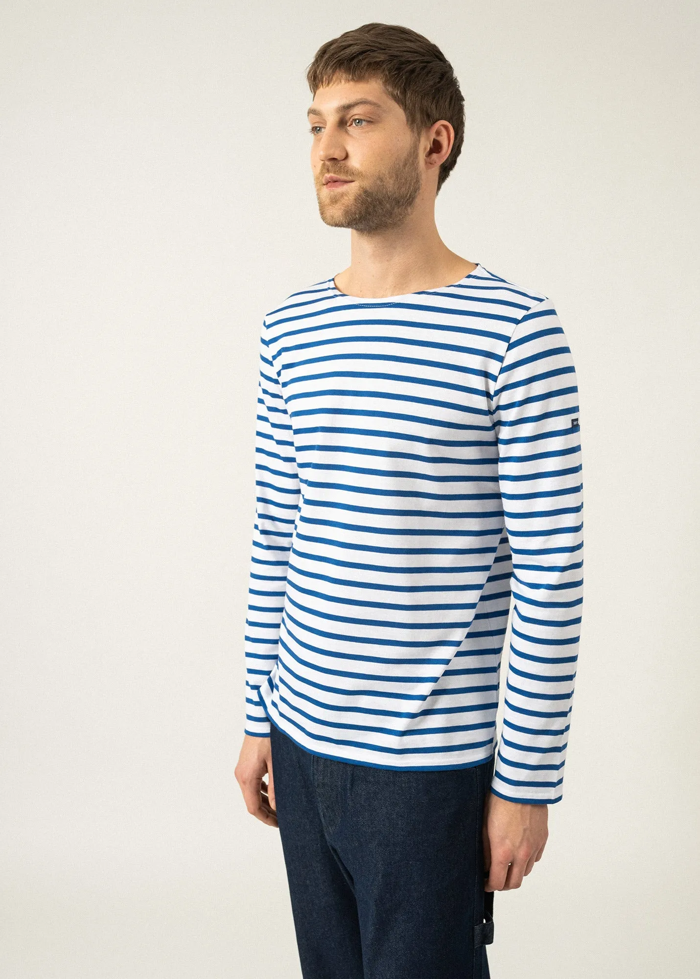 MINQUIERS MODERN - Authentic Breton Stripe Shirt | Soft Cotton | Men Fit (WHITE / ROYAL BLUE)