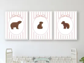 Pink Chinoiserie Bear Nursery Prints - Set of 3