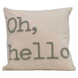 "Oh, Hello" Embroidered Cotton Pillow - 18" x 18"