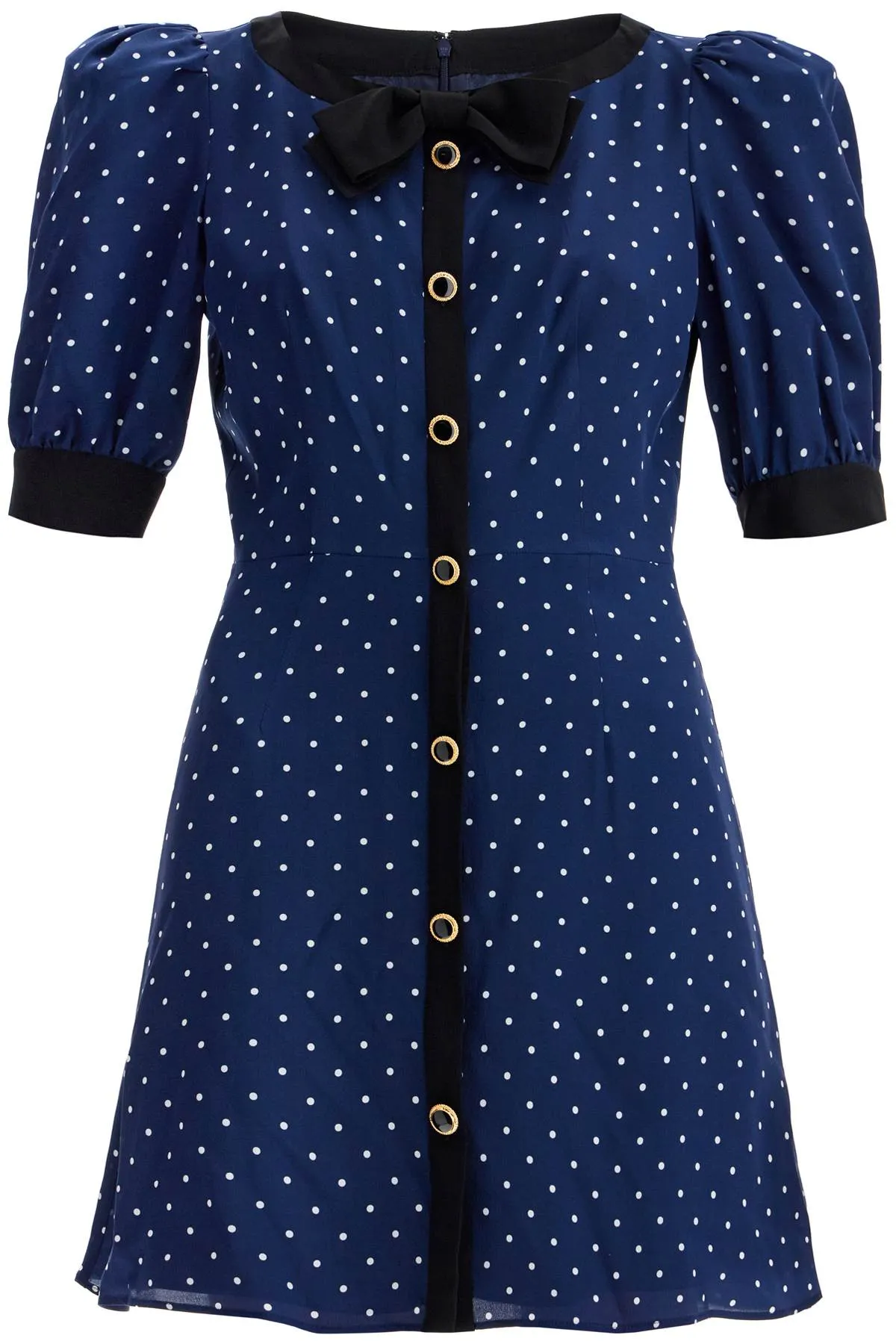 "silk polka dot mini dress FABX3895 F4378 NAVY BLUE-WHITE