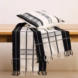 Set of Striped Monochrome Handwoven Cushion Cover and Monochrome Handwoven Striped Table Runner | Rakshabandhan Gift | Handmade in India