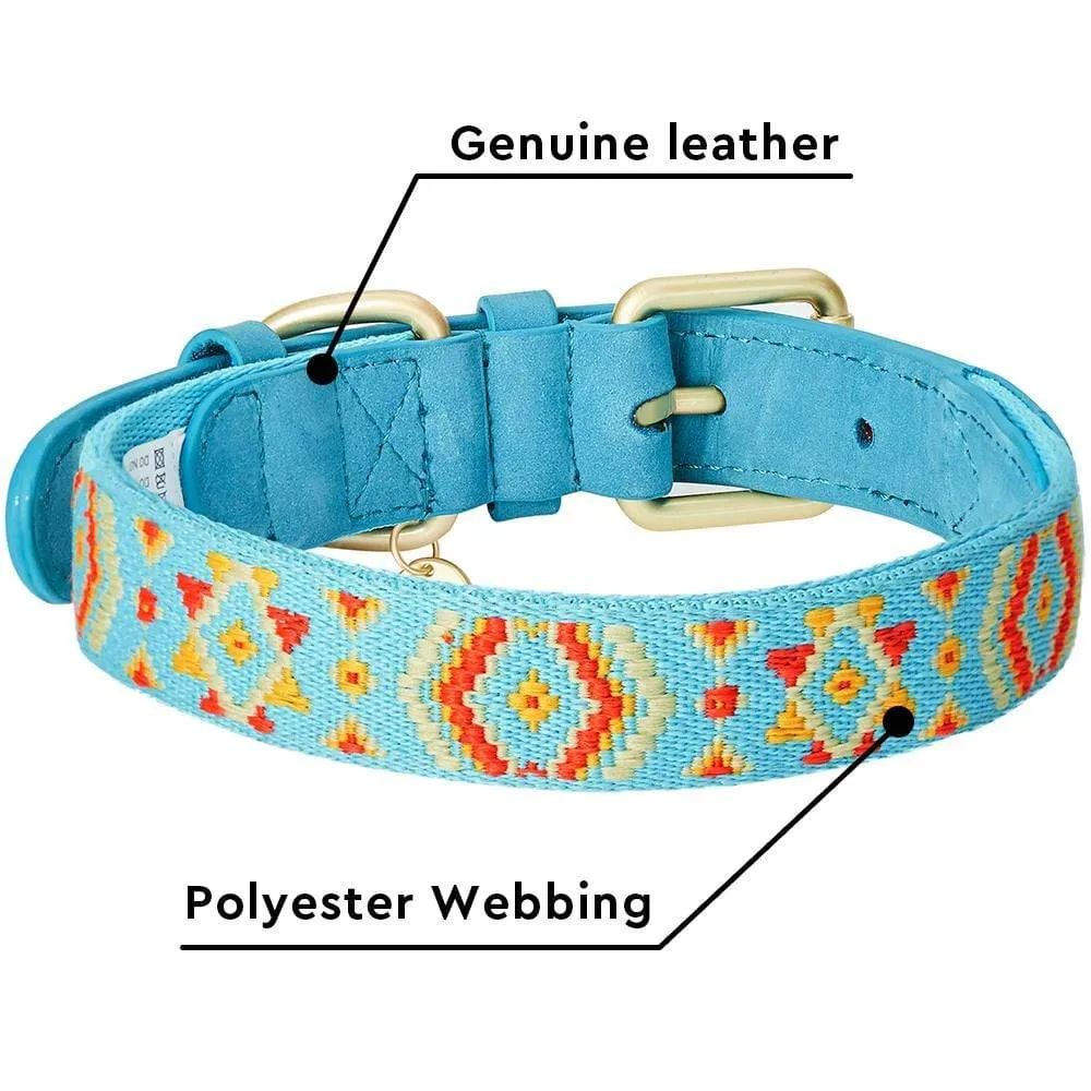 Southwestern Full Grain Leather & Polyester Dog Collar