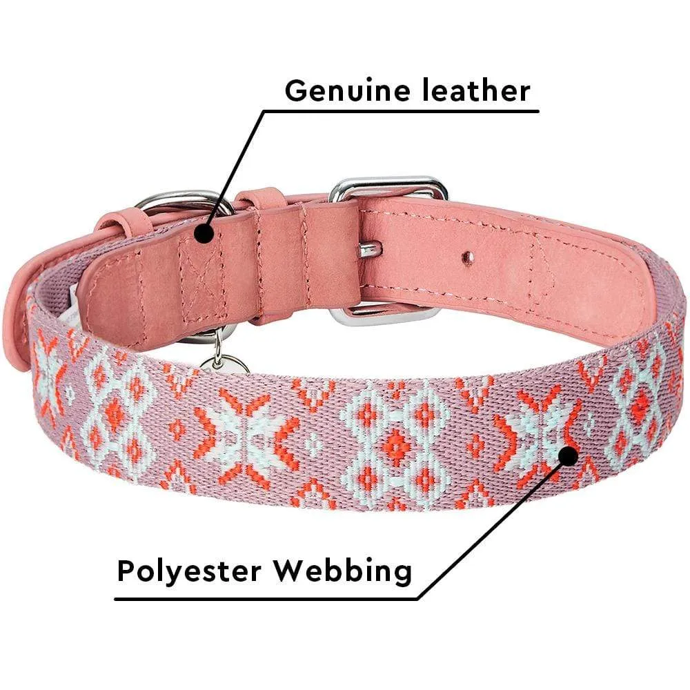 Southwestern Full Grain Leather & Polyester Dog Collar