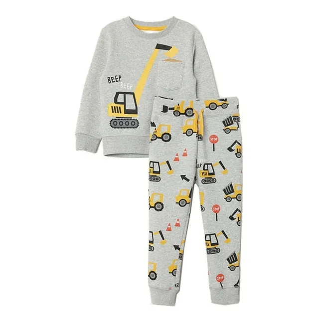 Sweater shirts Sets Excavator Children's Sport SuitsTracksuit Thick Warm Clothing Tshirts pants 2pcs