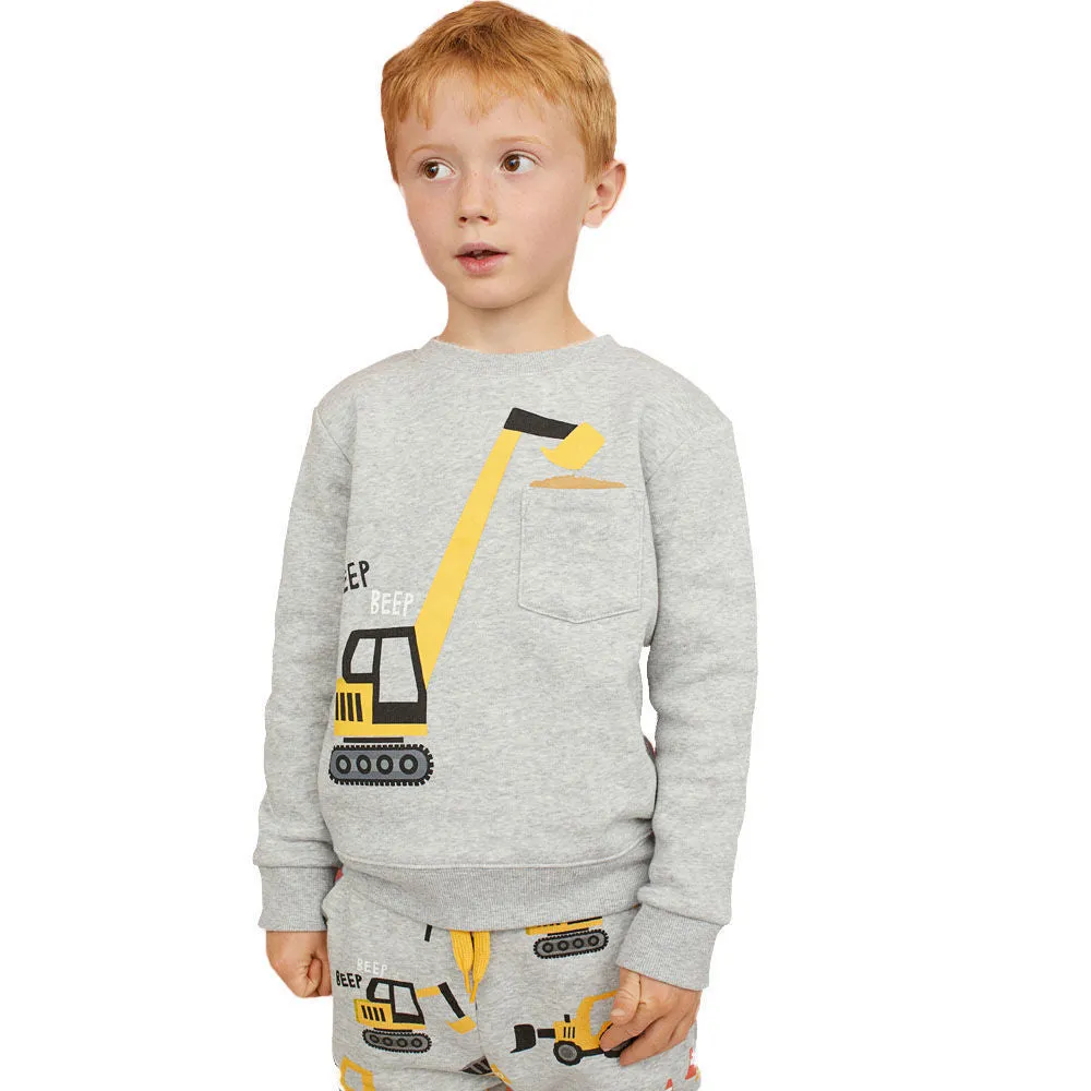 Sweater shirts Sets Excavator Children's Sport SuitsTracksuit Thick Warm Clothing Tshirts pants 2pcs