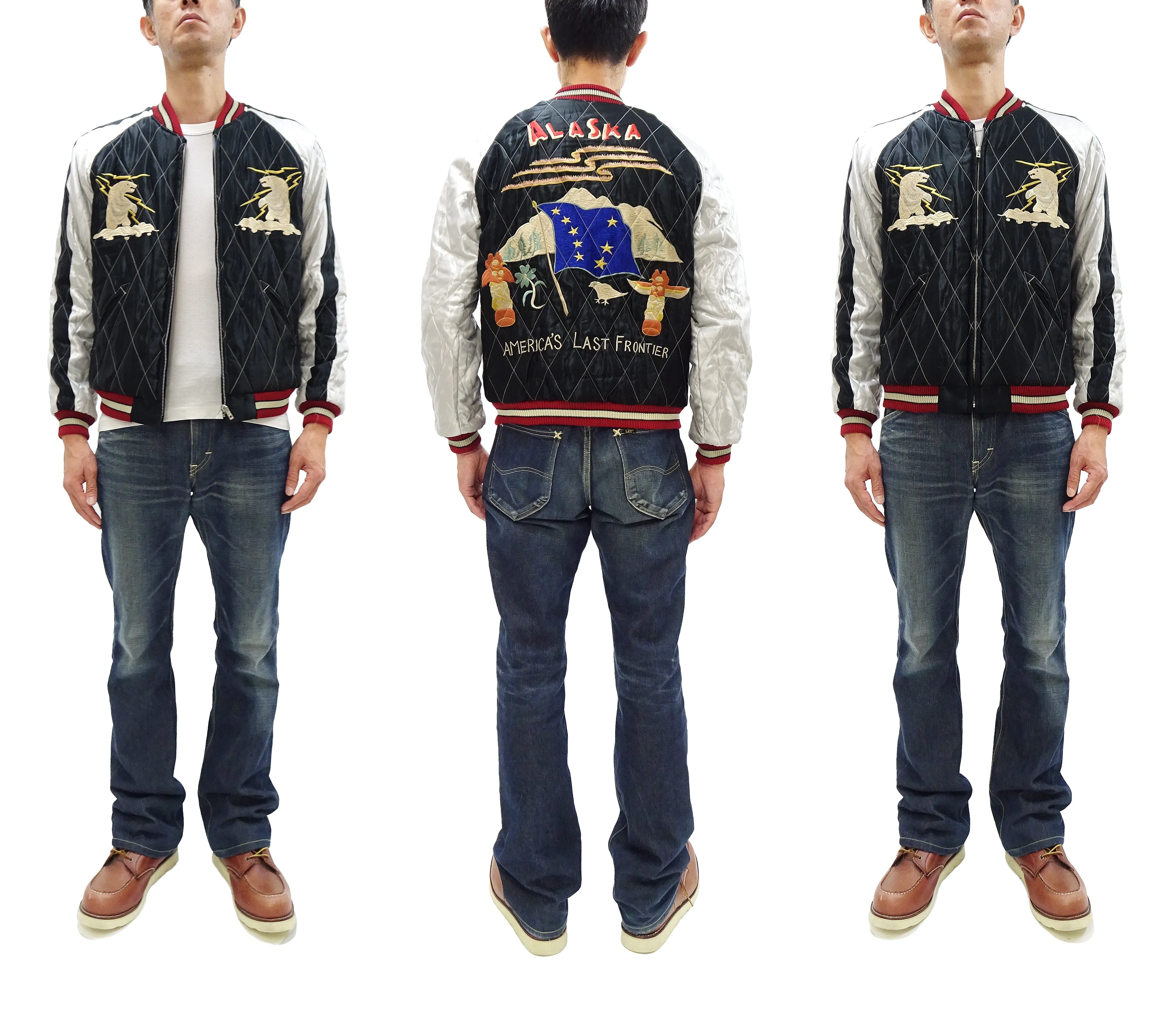 Tailor Toyo Jacket TT15544 Men's Reversible Embroidered Japanese Souvenir Jacket with Velvet and Quilted Satin TT15544-128 Alaska Navy-Blue