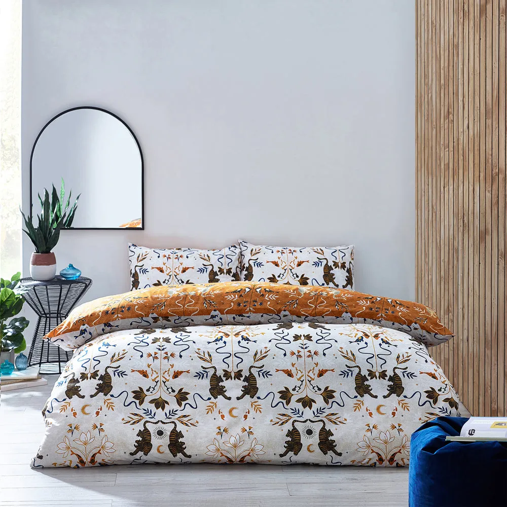 Tiger Fish Botanical Duvet Cover Set Gold/White