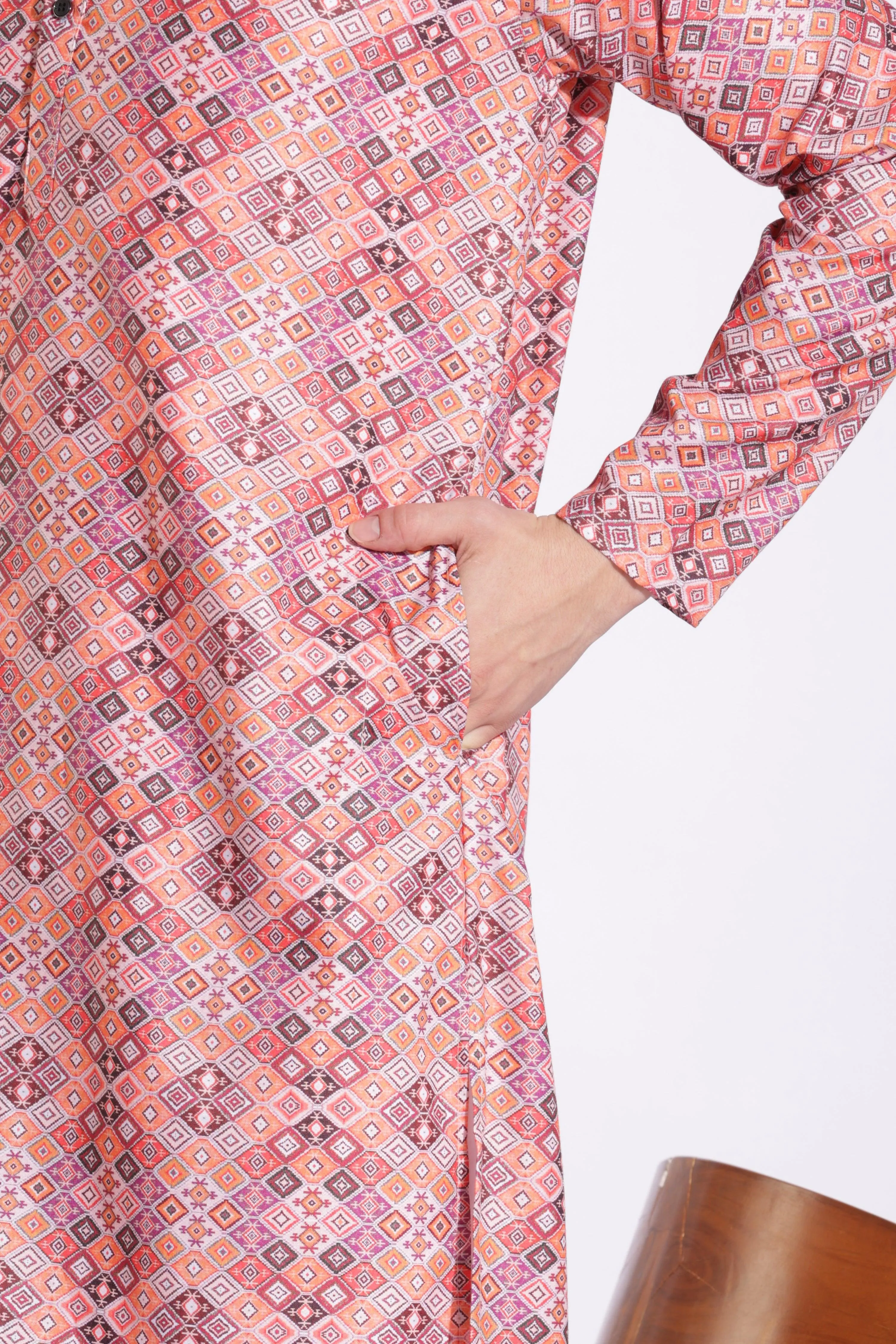 Traditional Attire Pink Print Cotton Kurta