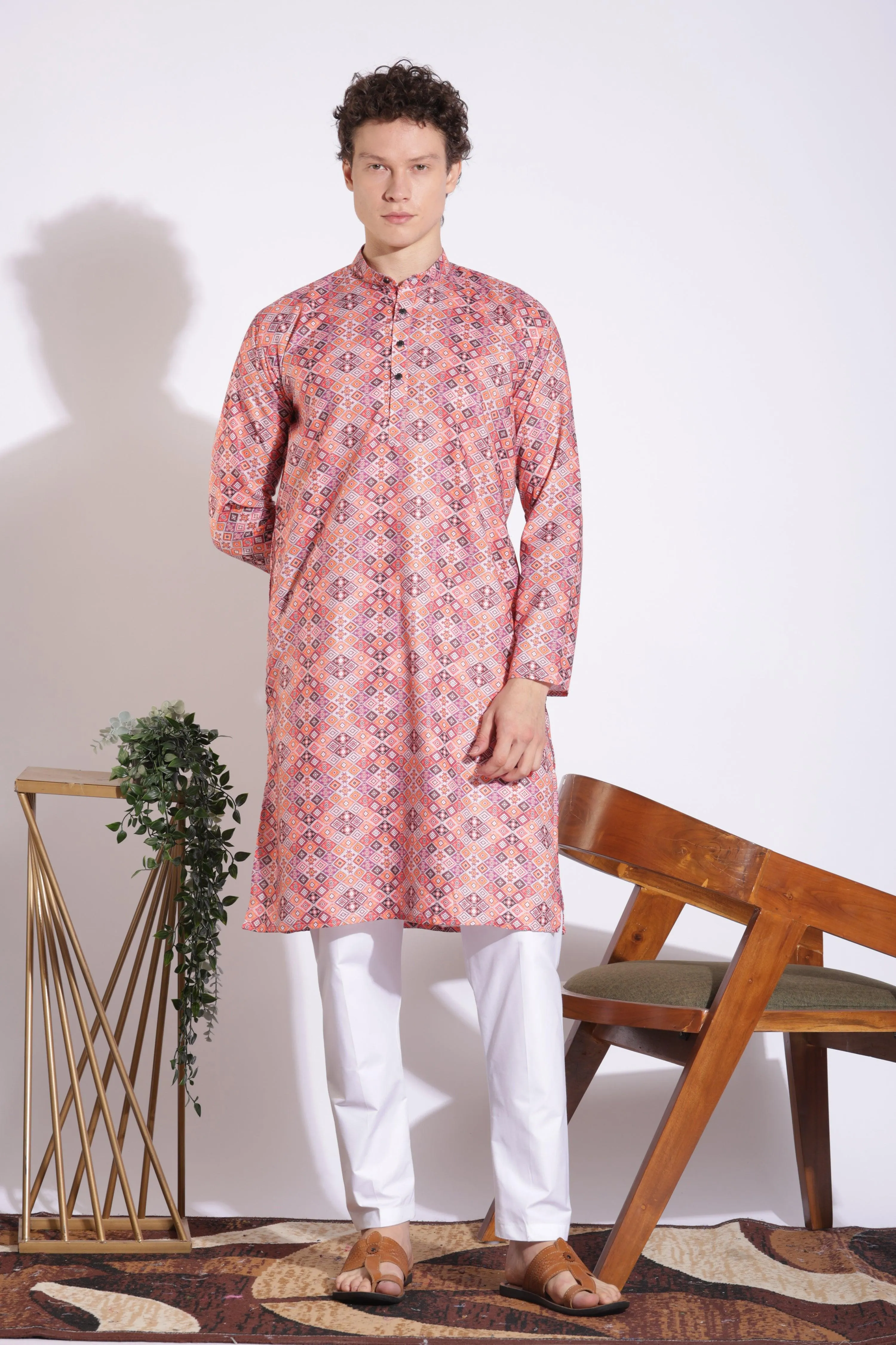 Traditional Attire Pink Print Cotton Kurta