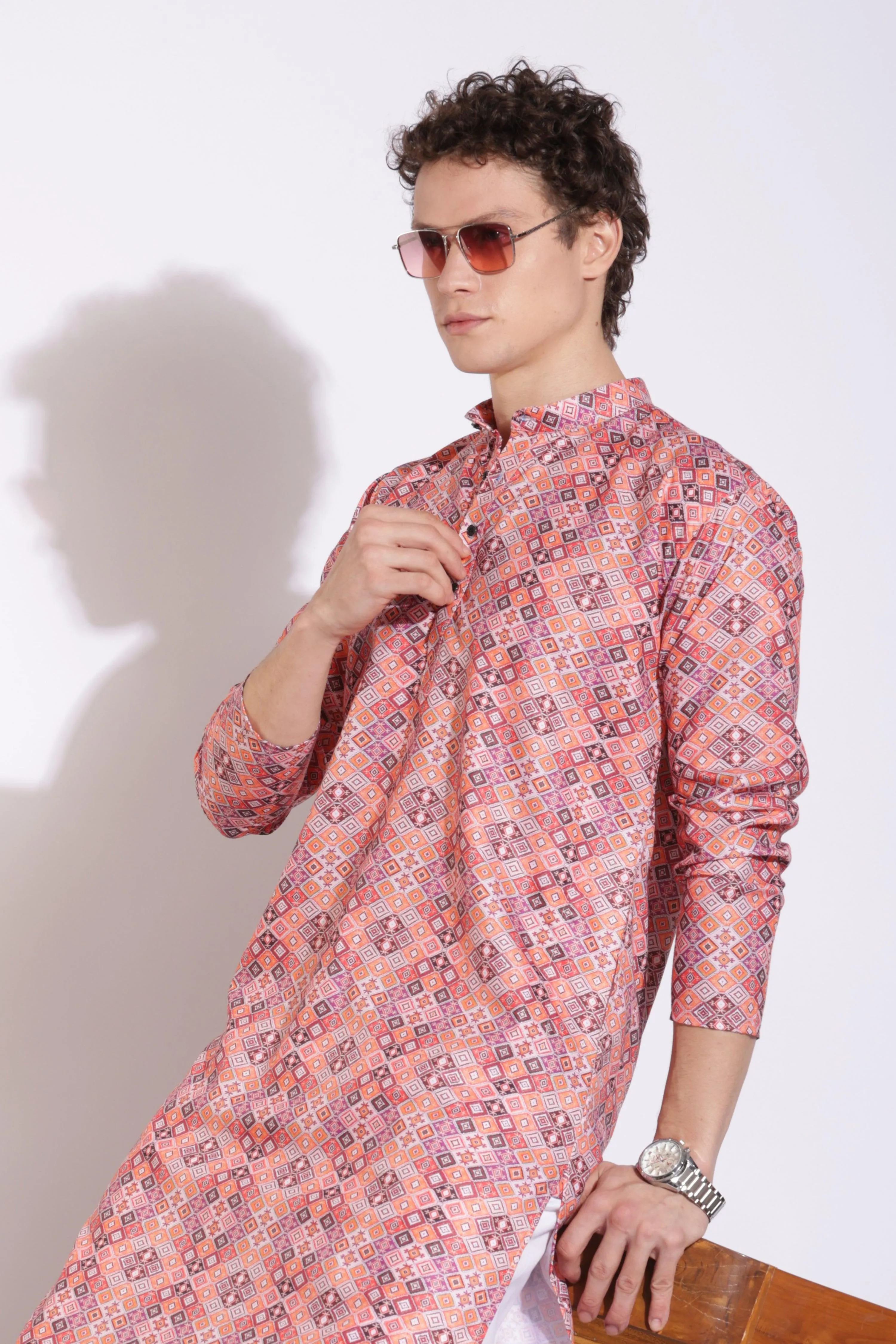 Traditional Attire Pink Print Cotton Kurta