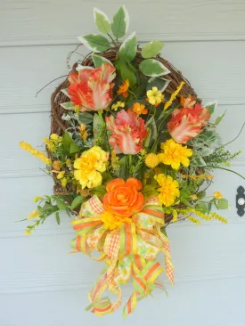 Tulip wreath with orange and yellow Parrot Tulips