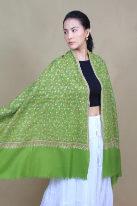 Urooj Slimy Green Sozni Jaali Embroidered Pashmina stole