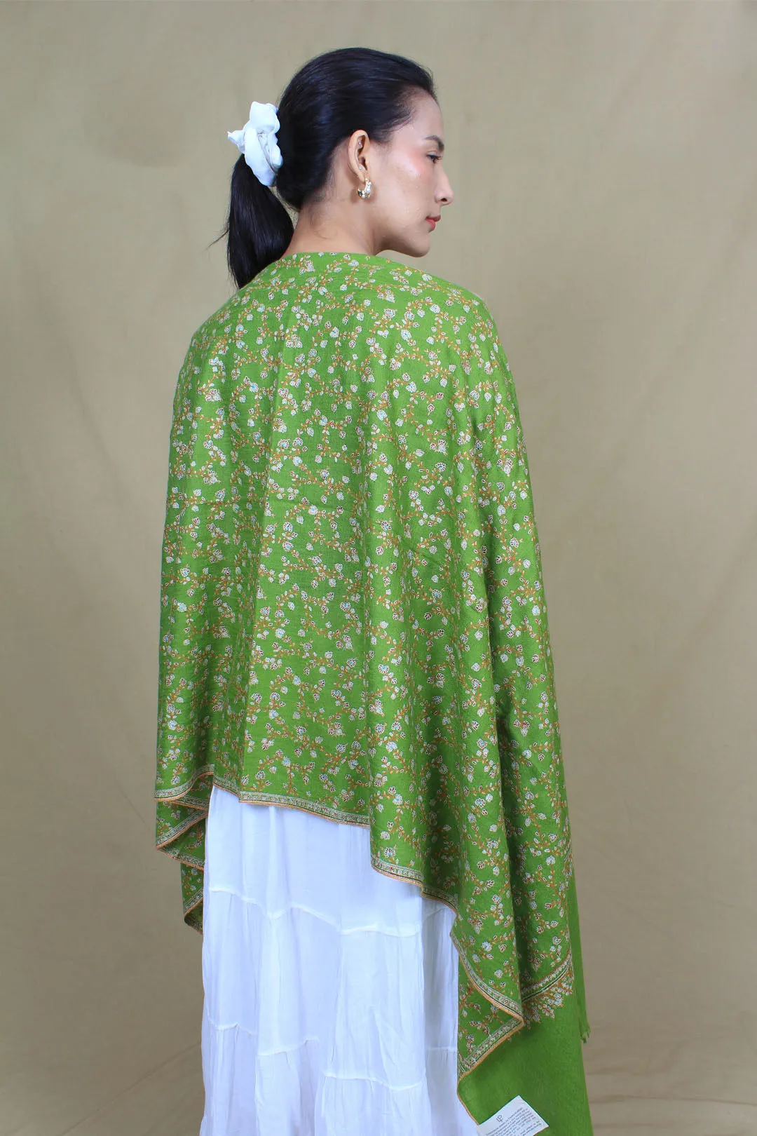 Urooj Slimy Green Sozni Jaali Embroidered Pashmina stole