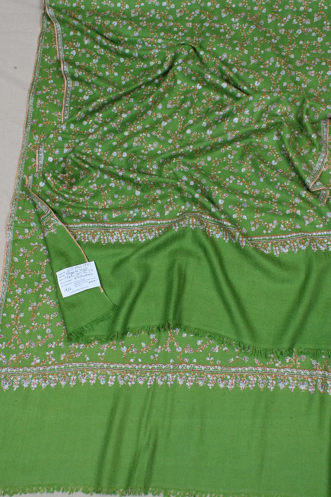 Urooj Slimy Green Sozni Jaali Embroidered Pashmina stole