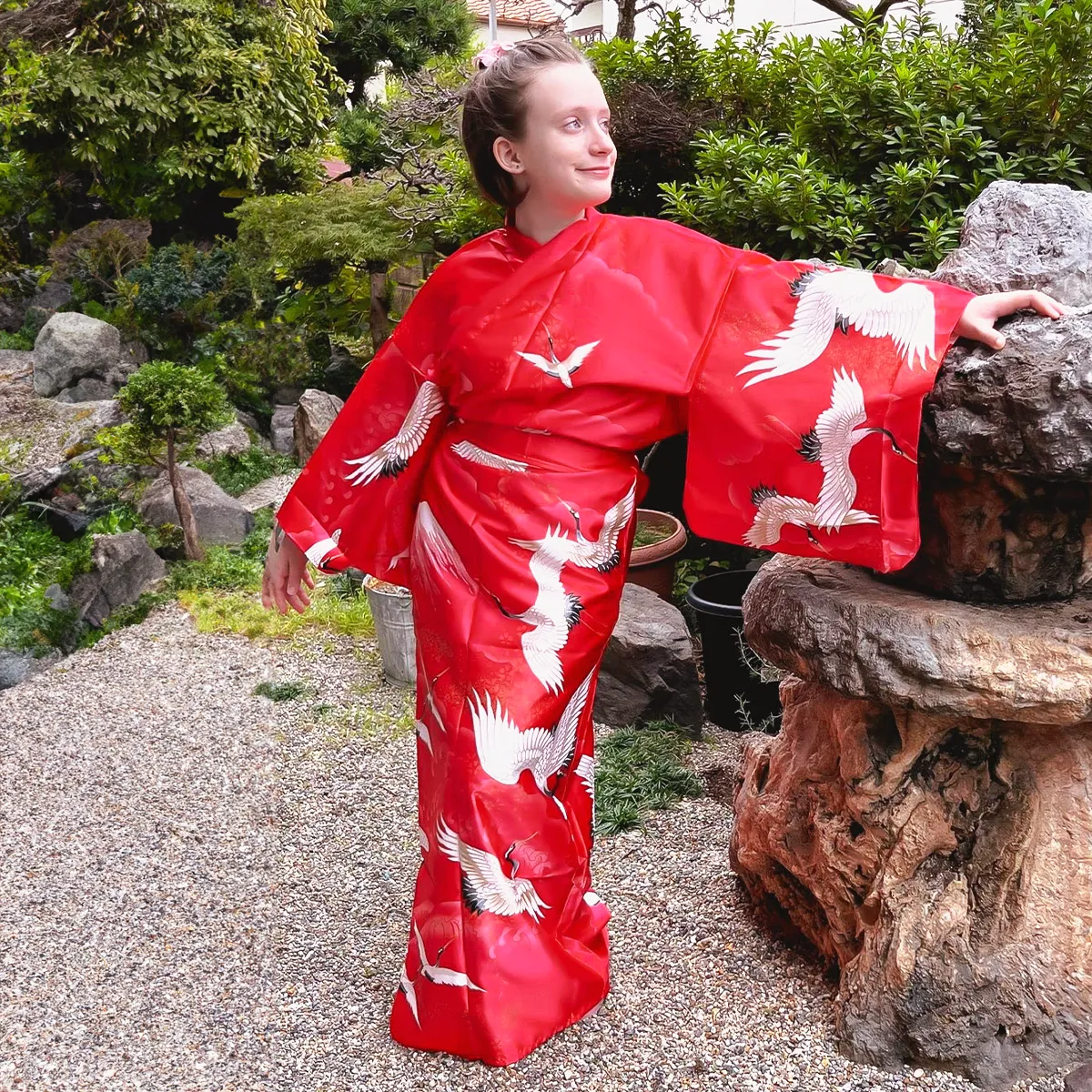 Women' Yukata: Beautiful Crane (Polyester)