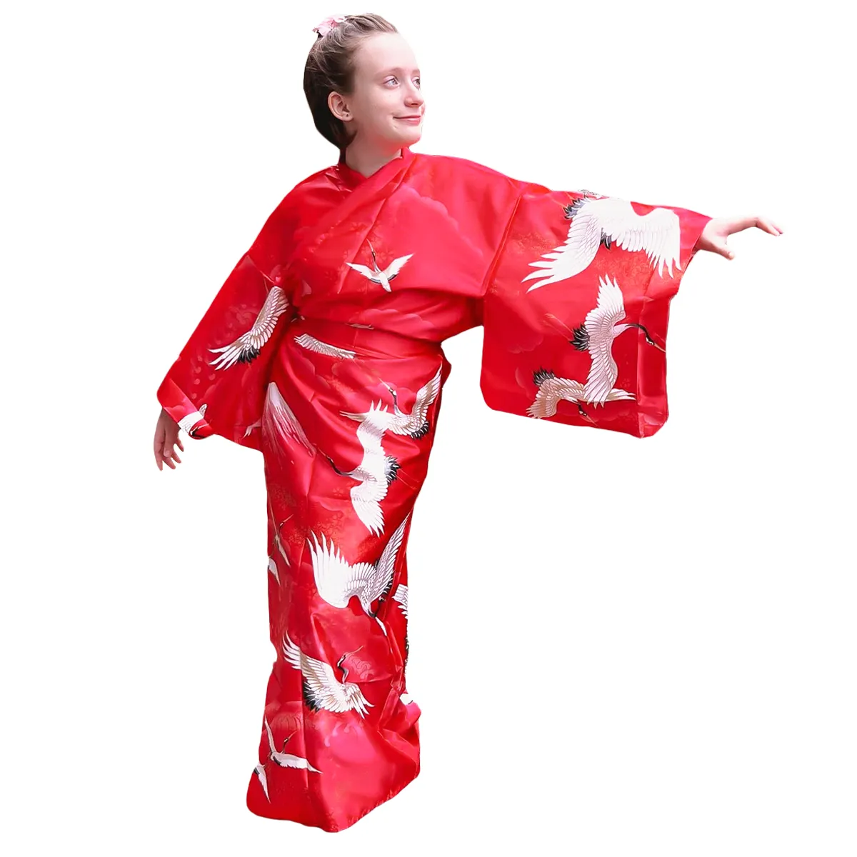 Women' Yukata: Beautiful Crane (Polyester)