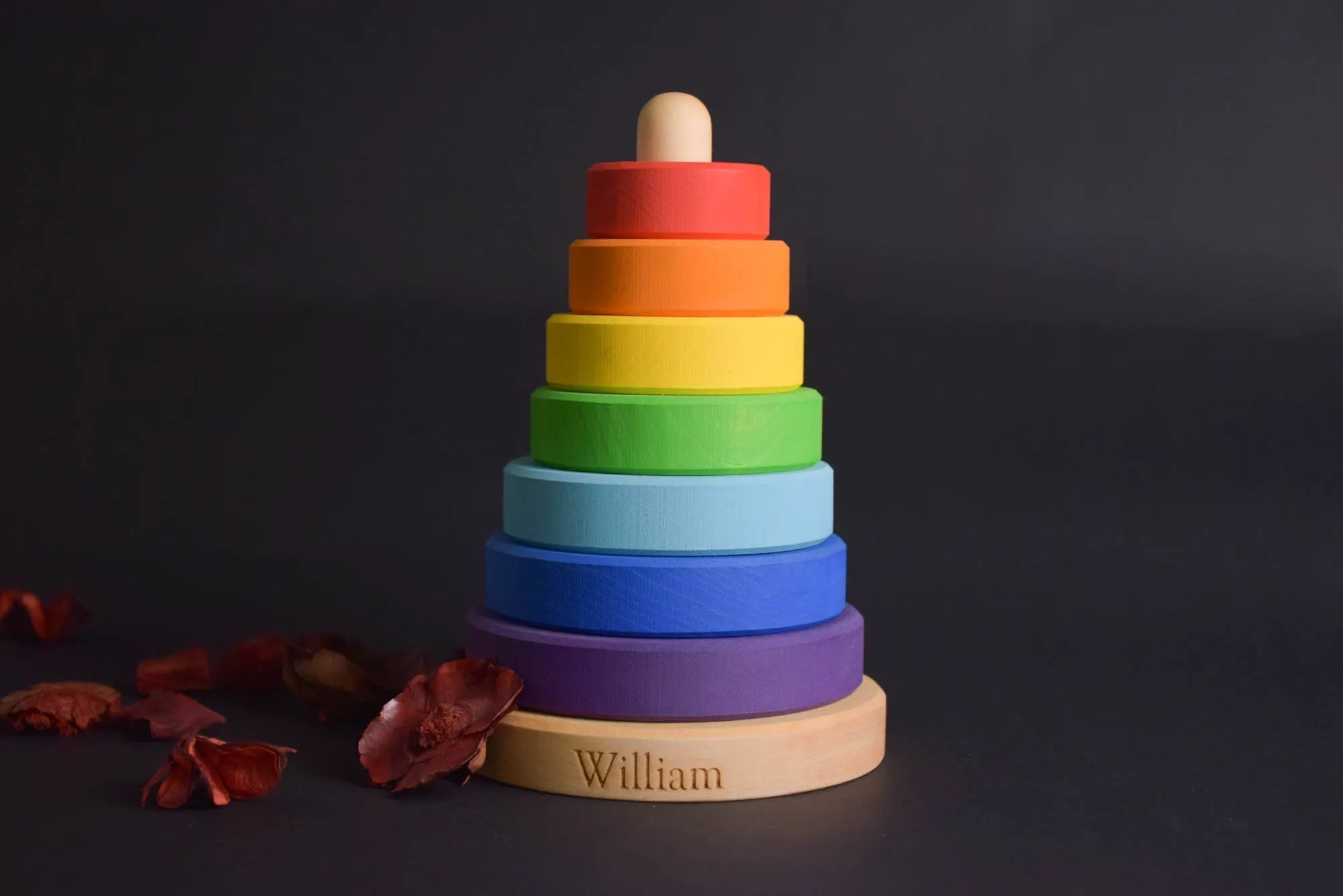 Wooden Montessori Ring Stacker Toy Rainbow, Personalized 1st Birthday Gifts for Kids, Montessori Baby Materials, Educational Toddler Toys