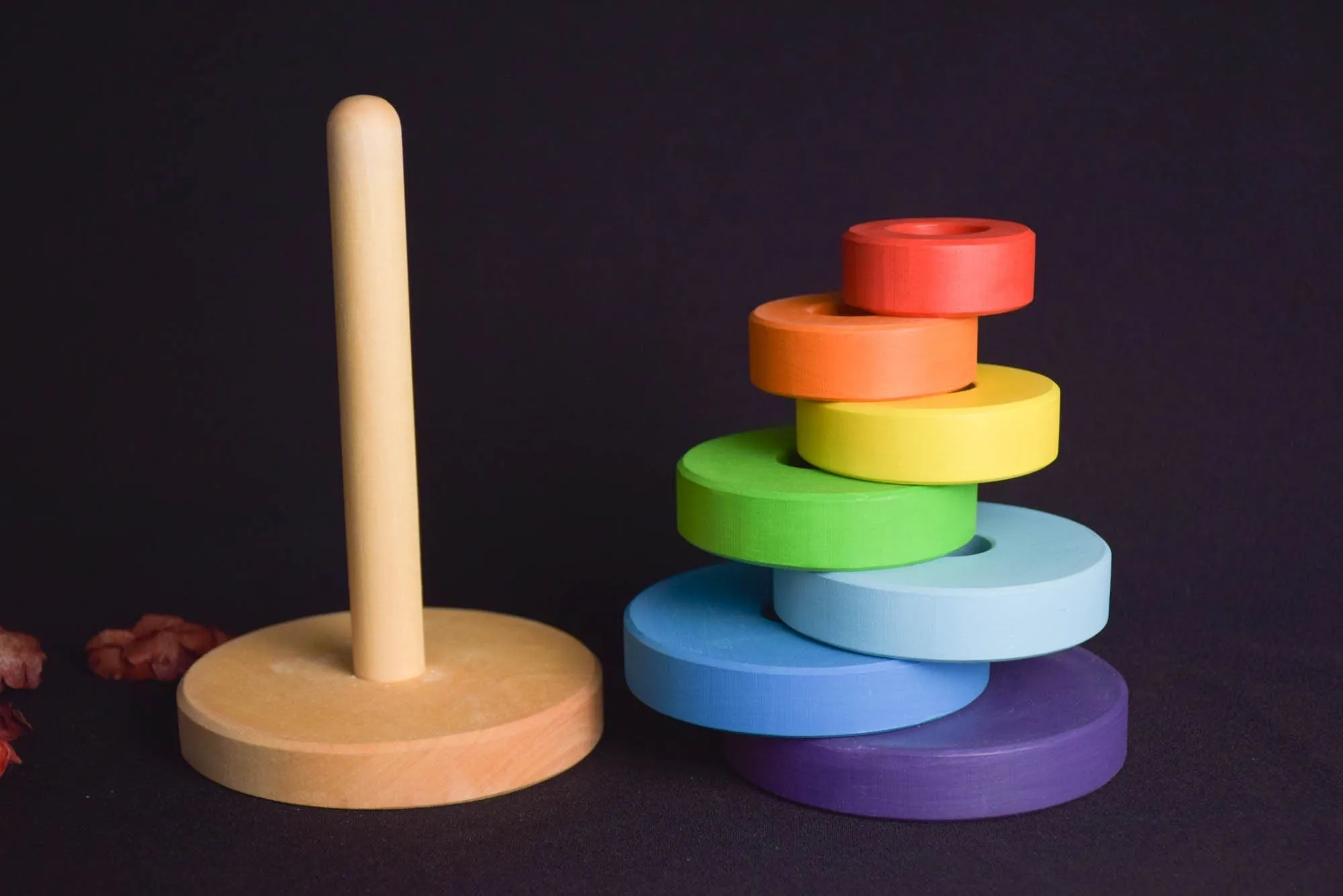 Wooden Montessori Ring Stacker Toy Rainbow, Personalized 1st Birthday Gifts for Kids, Montessori Baby Materials, Educational Toddler Toys